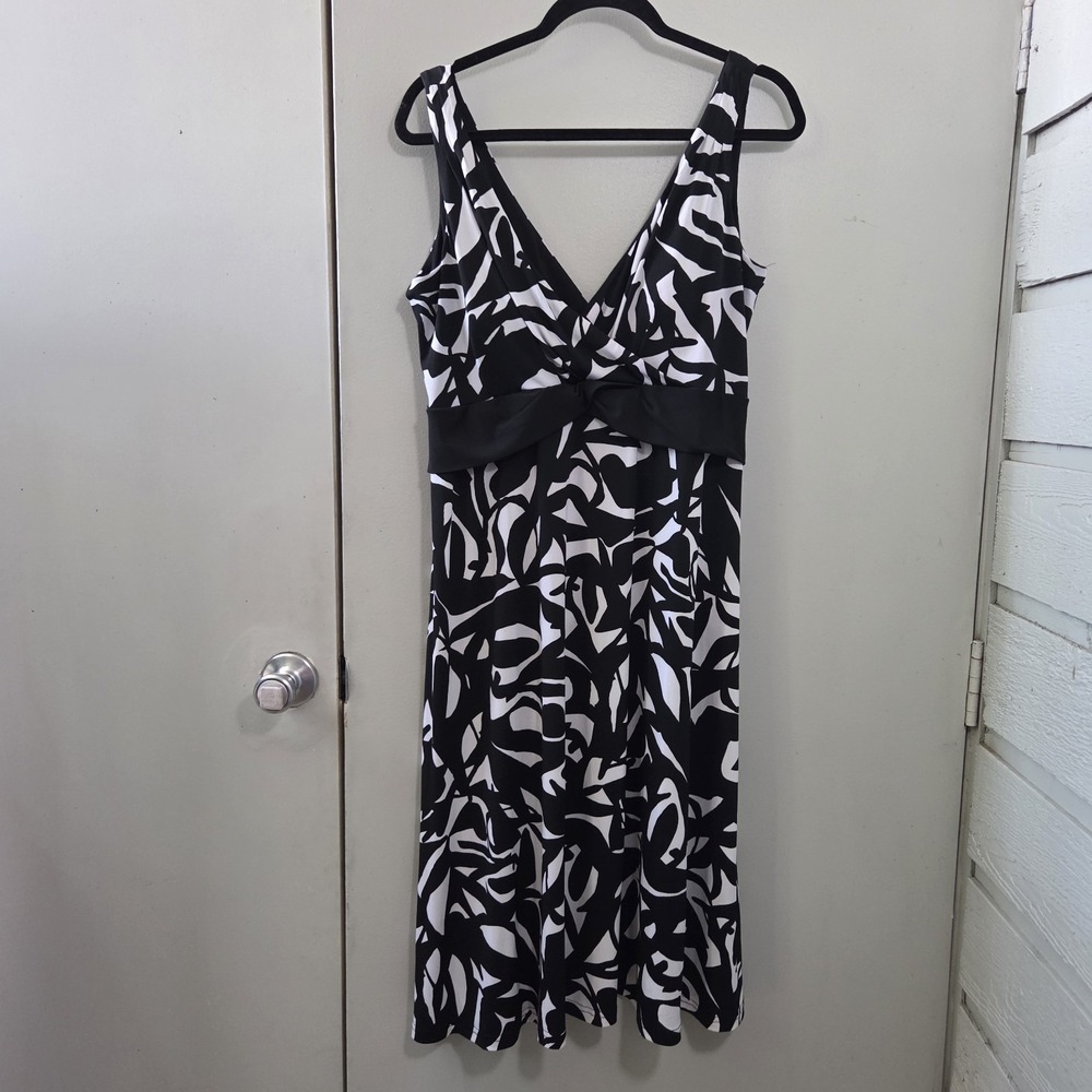 Vtg Y2K R&K Dress Women's 16 Babydoll Empire Waist Black White Stretch Knit